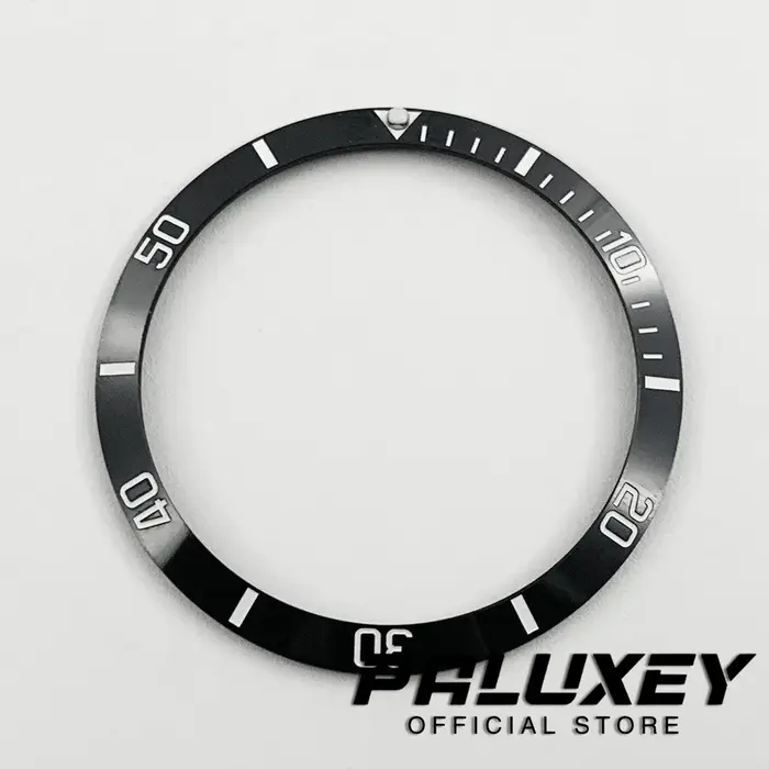 Insert de lunette de montre noir en céramique/aluminium, 37.2mm, adapté au boîtier de montre de 39mm