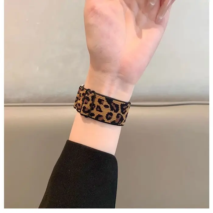 Bracelet en Nylon élastique léopard pour femmes, pour Apple Watch Ultra 2, 49mm, 41mm, 45mm, 42mm, 46mm, 44mm, iWatch série 10 9 se 7 3 8 5 4