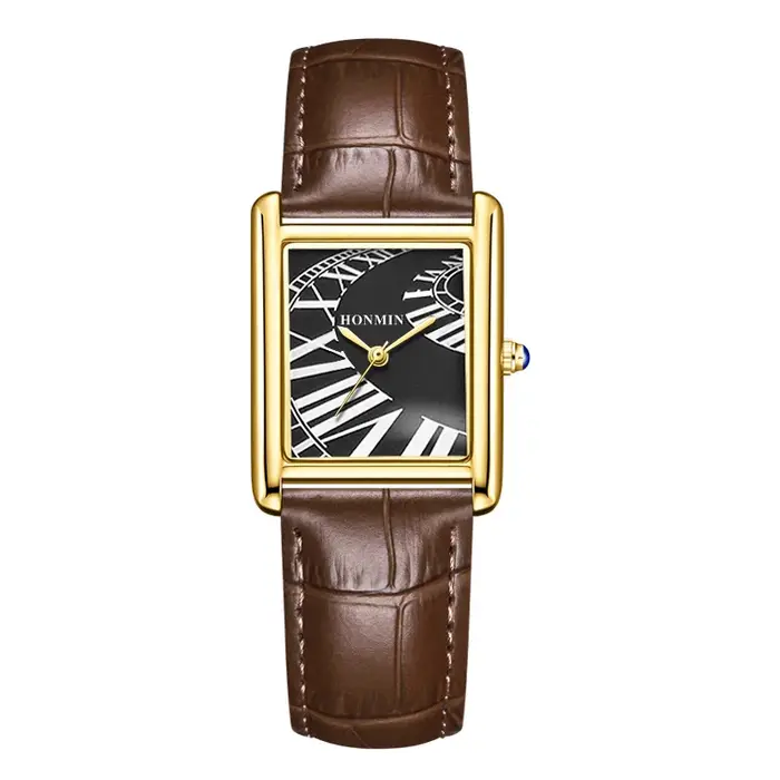 Nouvelle montre inhabituelle pour hommes Reloj noir blanc argent or Quartz montre-bracelet homme d'affaires rectangulaire en forme d'horloge bracelet en cuir