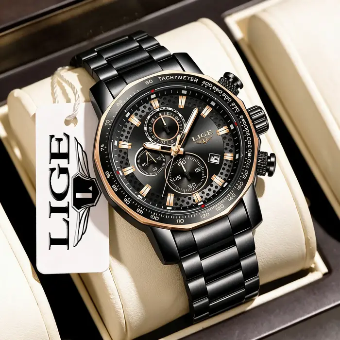 Montres LIGE pour hommes 2026, nouvelle montre chronographe sport business à quartz, étanche, grand cadran, montre pour homme + boîte