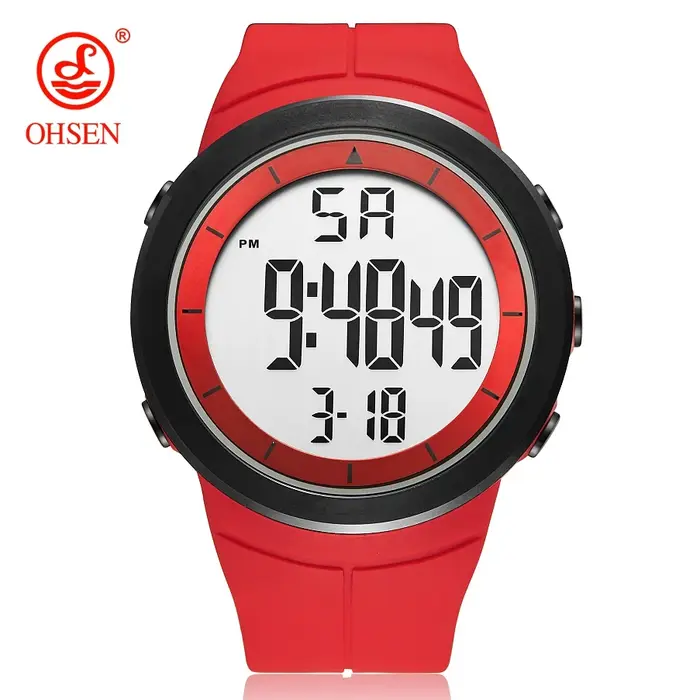 Montre de Sport militaire numérique pour hommes, rouge, 50M, Bracelet en Silicone, montres-bracelets