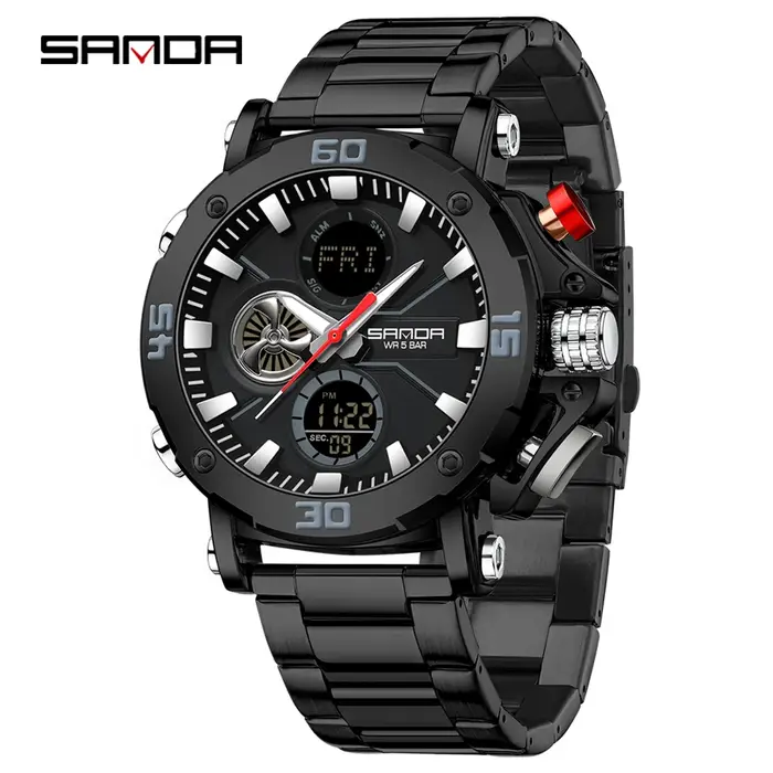 SANDA Original Sport montre-bracelet pour hommes Quartz double affichage montre numérique homme étanche montres militaires Relogio Masculino