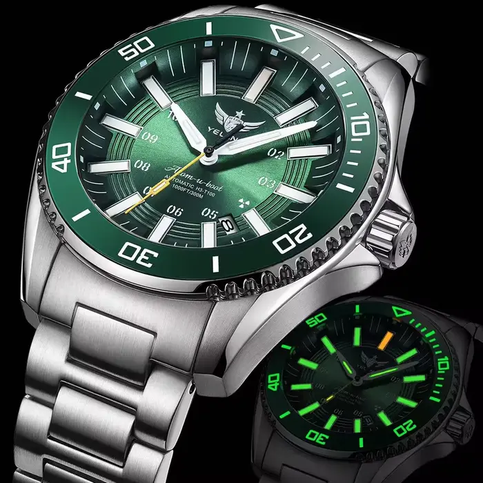 YELANG – montre militaire pour homme, accessoire de Sport, de plongée, de luxe, automatique, mécanique, saphir lumineux, étanche à 300M, 44MM