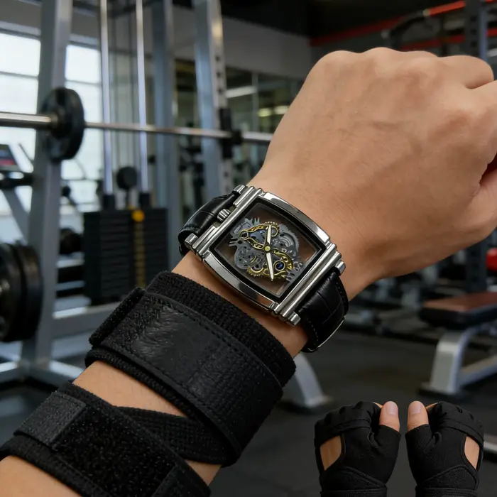 Montre de luxe carrée à quartz pour homme - Design rétro ajouré