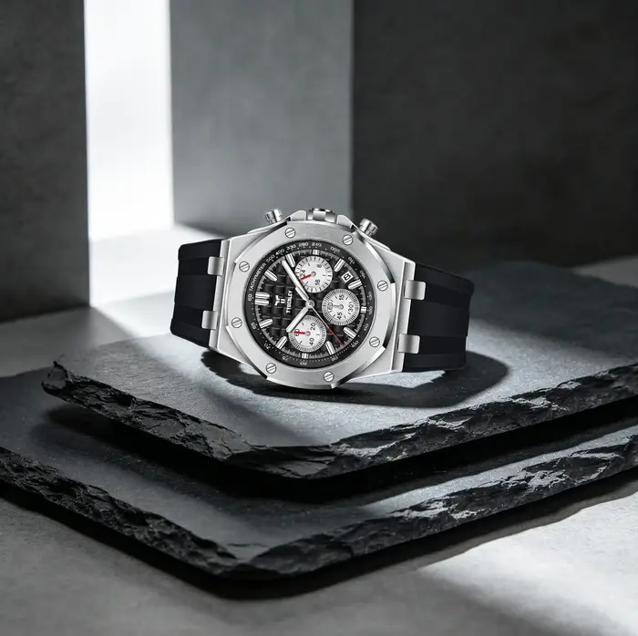 Montre Homme TYBERLEY Classique Style Chêne à Quartz, Design Octogonal, Bracelet en Caoutchouc Lumineux, Étanche, Idéale pour le Sport et les Affaires, Parfaite pour les Trajets Quotidien