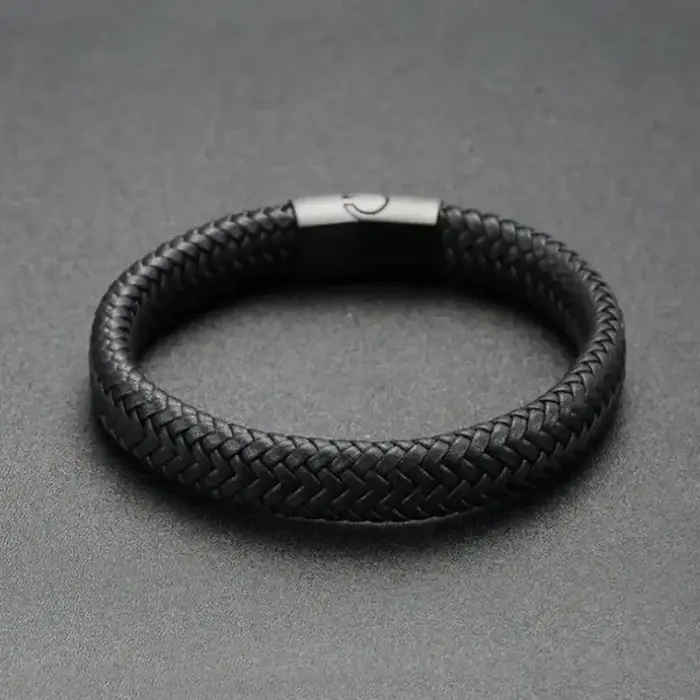 Bracelet magnétique en cuir PU noir pour hommes, Mature, Stable et élégant, le meilleur cadeau pour