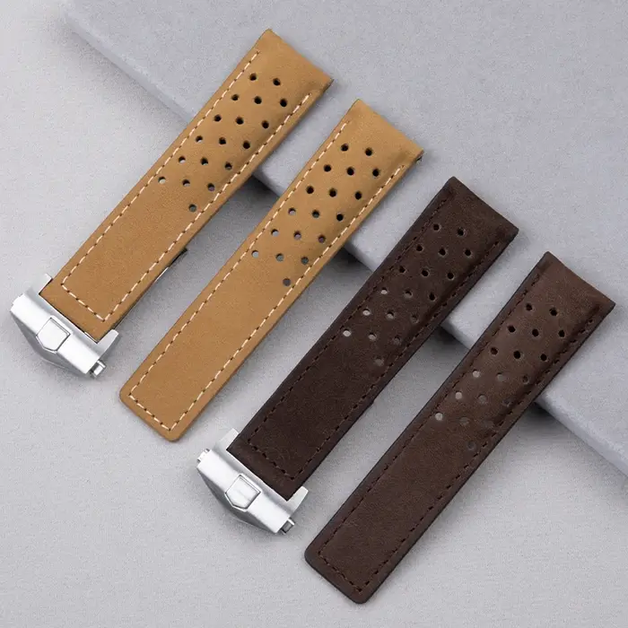 Bracelet de montre en cuir véritable souple et respirant