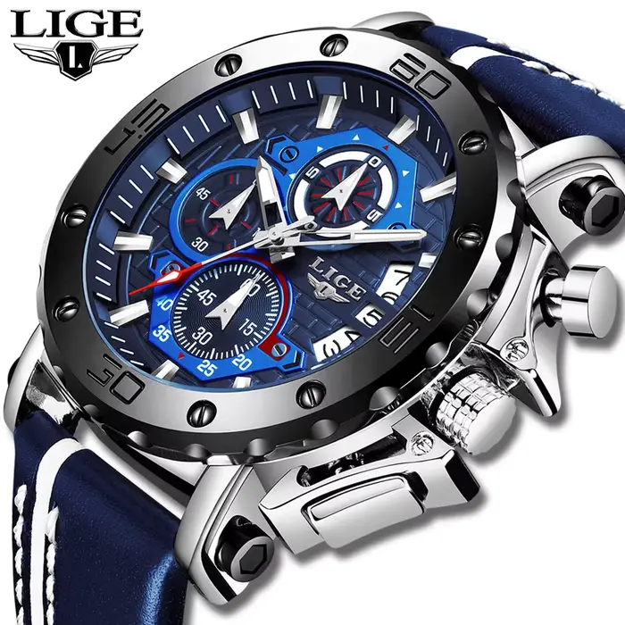 2025 LIGE nouvelles montres pour hommes Top marque de luxe grand cadran montre à Quartz militaire en cuir étanche Sport montre-bracelet Relogio Masculino