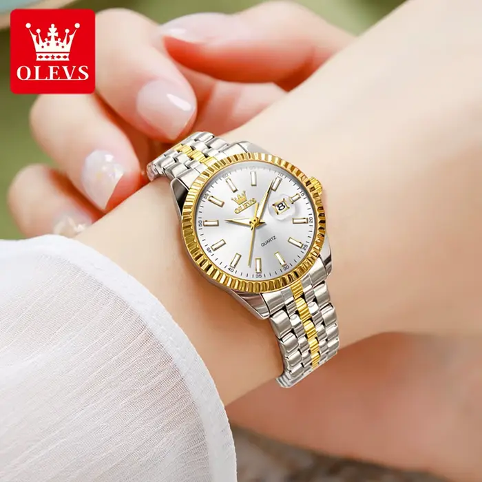 OLEVS 5593 femme montre en acier inoxydable étanche Auto Date élégante dames montre-bracelet de luxe Original