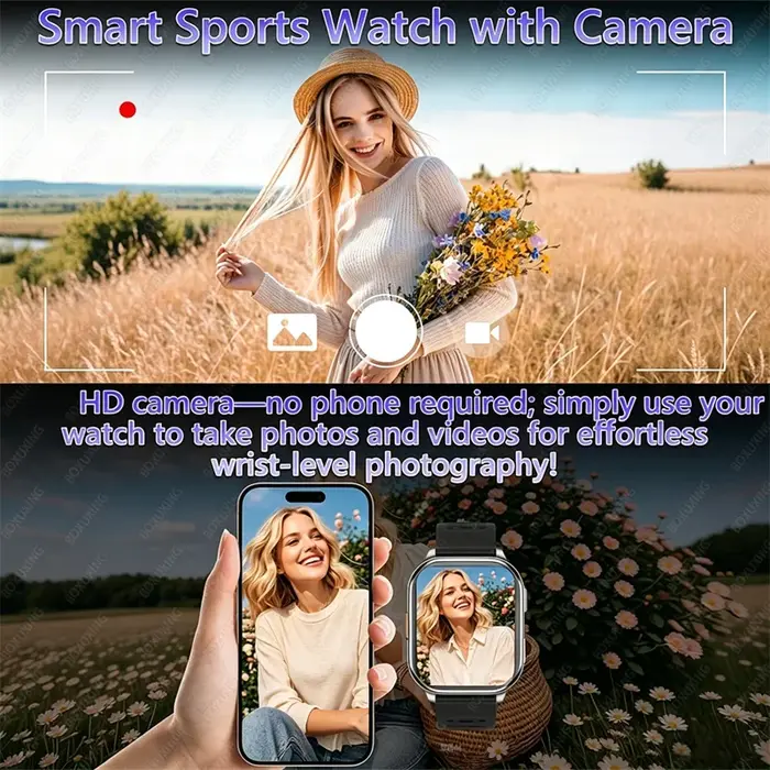 Nouvelle montre connectée avec caméra pour hommes et femmes, enregistrement de photos et vidéos, moniteur de santé, étanche, sport, fitness, appels Bluetooth HD, montre connectée pour homme