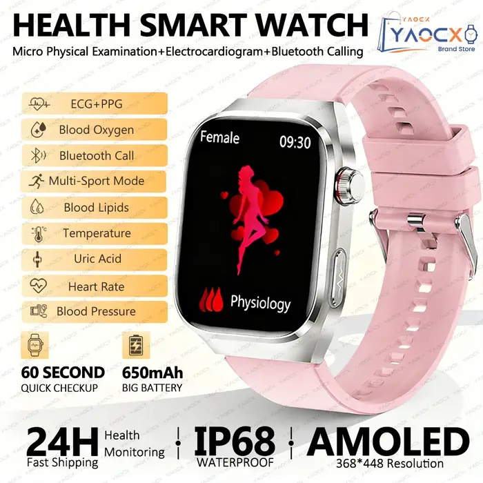 2026 nouvelle montre intelligente 2.04 pouces AMOLED écran Bluetooth appel IP68 étanche 650mA sport montres intelligentes hommes Android qualité militaire