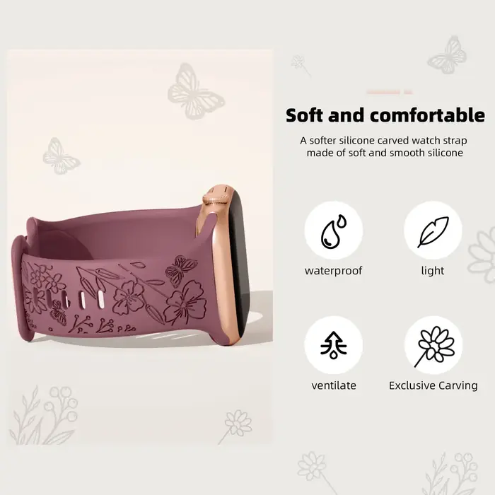 Bracelet à gravure florale pour Apple Watch