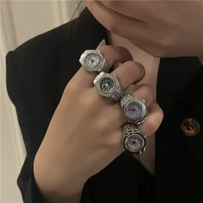 Vintage Punk montre à doigt Mini bracelet élastique alliage montres Couple anneaux bijoux horloge rétro romain Quartz