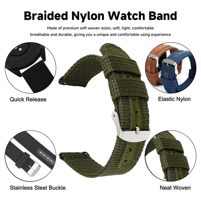 18mm 20mm 22mm 24mm Bracelet de montre en toile de Nylon tissé ceinture souple