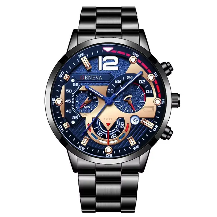Montre de luxe pour hommes, horloge lumineuse à la mode, en acier, calendrier, montre-bracelet à Qua