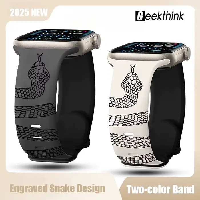 Nouveau bracelet en Silicone serpent gravé pour Apple Watch 42mm 46mm 49mm 41 45 40 38