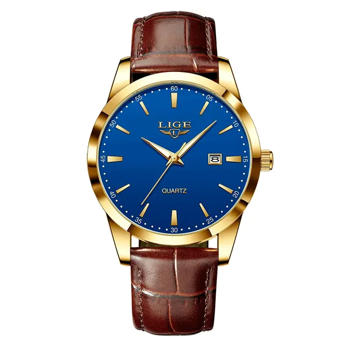 LIGE homme montre mode bracelet en cuir hommes montres militaire Sport étanche calendrier Quartz