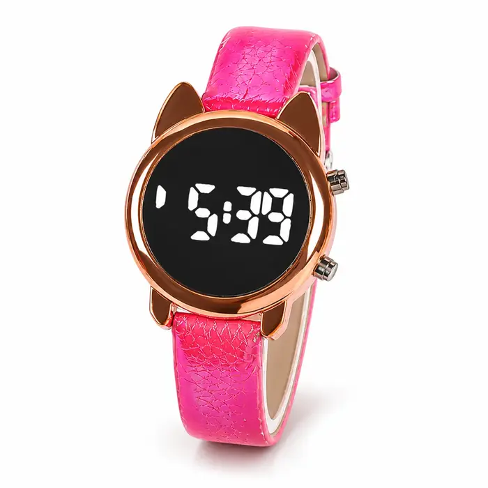 Montre numérique LED pour femme avec design oreilles de chat