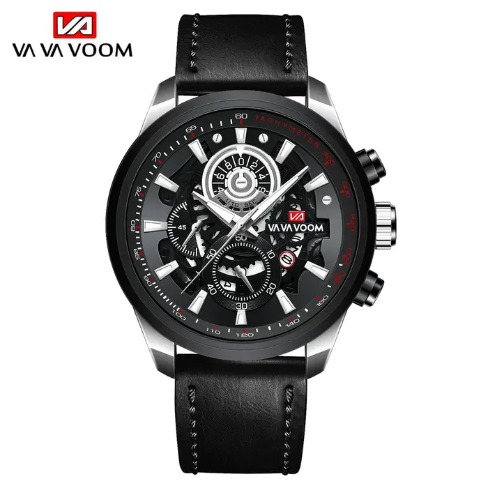 VA VA VOOM marque hommes montre en cuir mode équipement industriel horloge 45mm or Quartz mouvement étanche homme