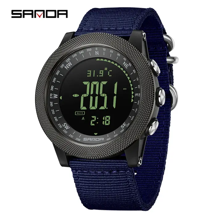 SANDA Montre-bracelet numérique à quartz militaire durable et tendance pour homme, LED lumineuse, ét