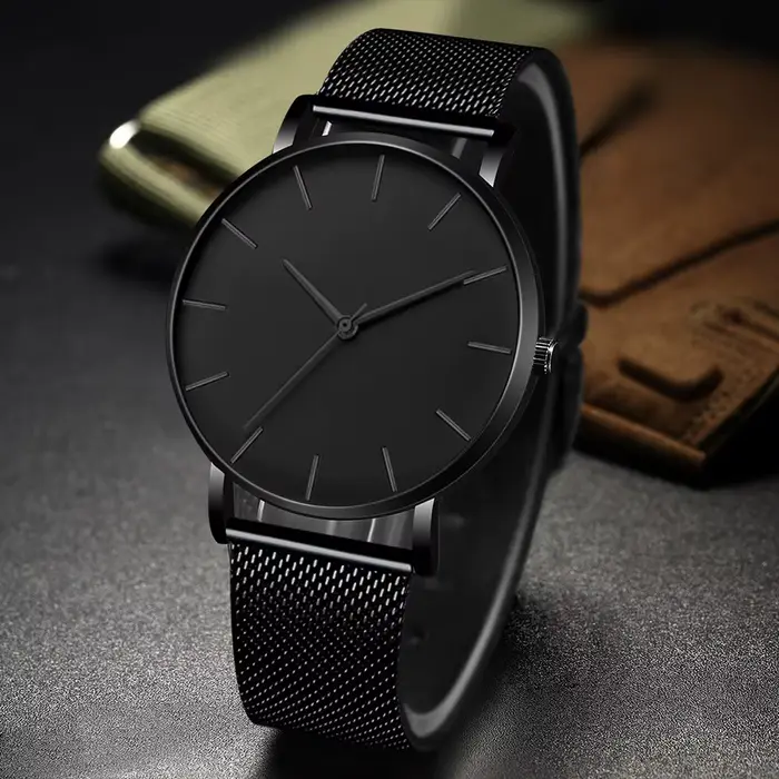 Montre à quartz ultra fine en acier inoxydable pour hommes, montre d'affaires simple, ceinture en maille, mode minimaliste, loisirs, 2023