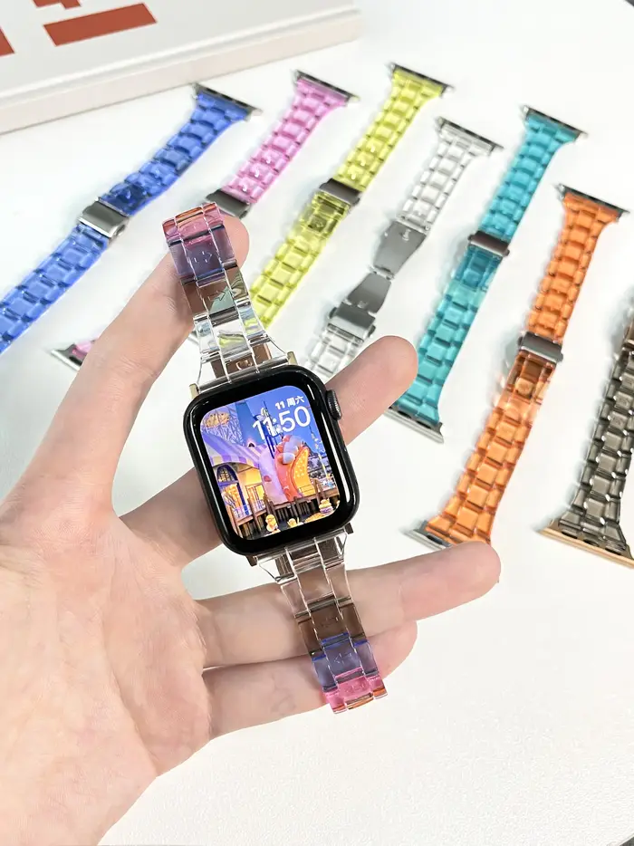 Bracelet de montre en résine mince pour apple watch série 11/10/9 8 7 6 SE 5 4 bandes 42 38mm correa acier clair pour iwatch 44mm 40 41 45 Ultra