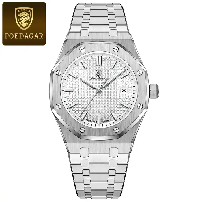 POEDAGAR luxe homme d'affaires montre-bracelet étanche lumineux Date hommes montre en acier inoxydable mode montres