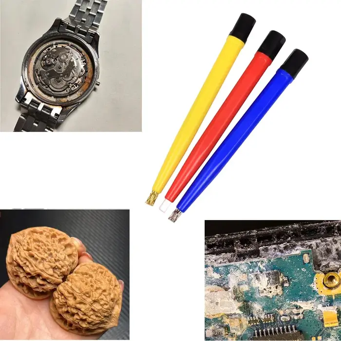 Brosse de nettoyage pour mouvement de montre, stylo à brosse en fibre de verre/laiton/fil d'acier, forme de stylo, outil de polissage et de nettoyage pour pièces de montre