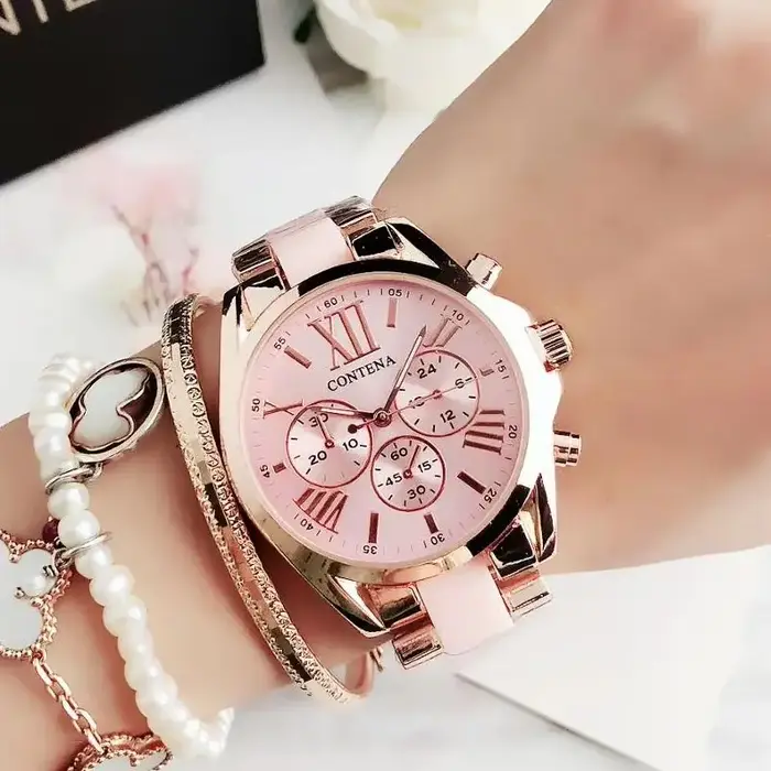 CONTENA femmes montres haut de gamme de luxe dames montre-bracelet or Rose Quartz mode montre en acier inoxydable femme horloge Reloj Mujer
