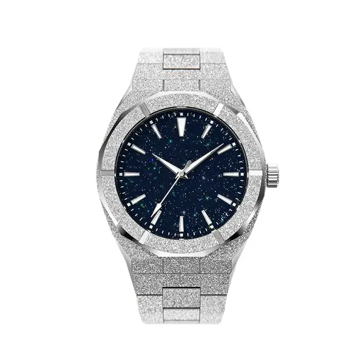 5ATM étanche tout en acier inoxydable aiguilles lumineuses bijoux givré Relogios Masculino homme mon