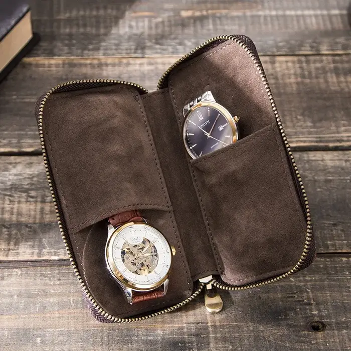 Nouvelle boîte de montre rustique en cuir à 2 fentes