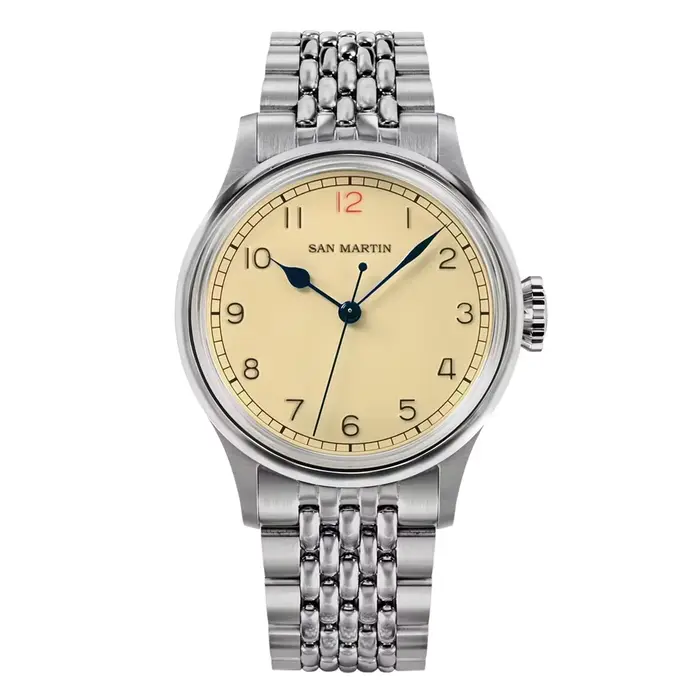 San Martin 38.5mm montre pilote rétro en acier inoxydable NH35 Simple Style militaire hommes montre-