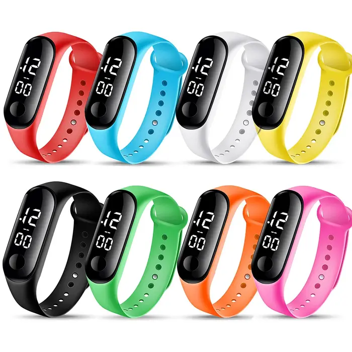 8 pièces enfants montres pour filles bracelet en caoutchouc étanche école étudiant montre LED femmes sport hommes horlog