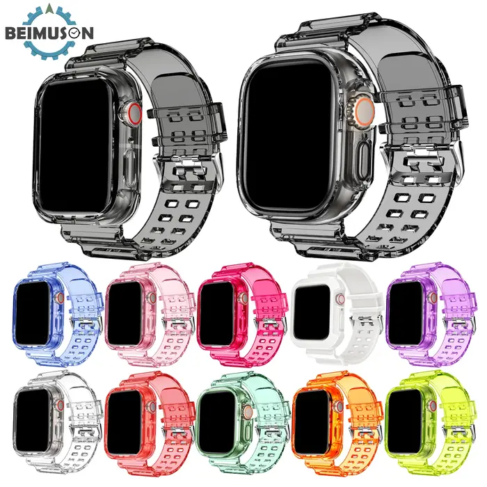 Pour Apple Watch couleur bonbon bracelet transparent + boîtier 11/10/8/7/6/5/4 49mm 46mm 42mm