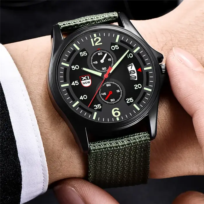 Reloj Hombre véritable marque XINEW hommes montres noir étudiants garçons mode bracelet en Nylon armée sport Date montre Relogio Masculino