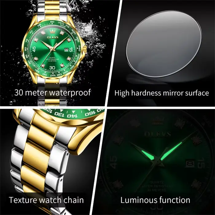 OLEVS 9988 marque de luxe série vert eau fantôme diamant échelle montre étanche pour hommes haut Original Quartz