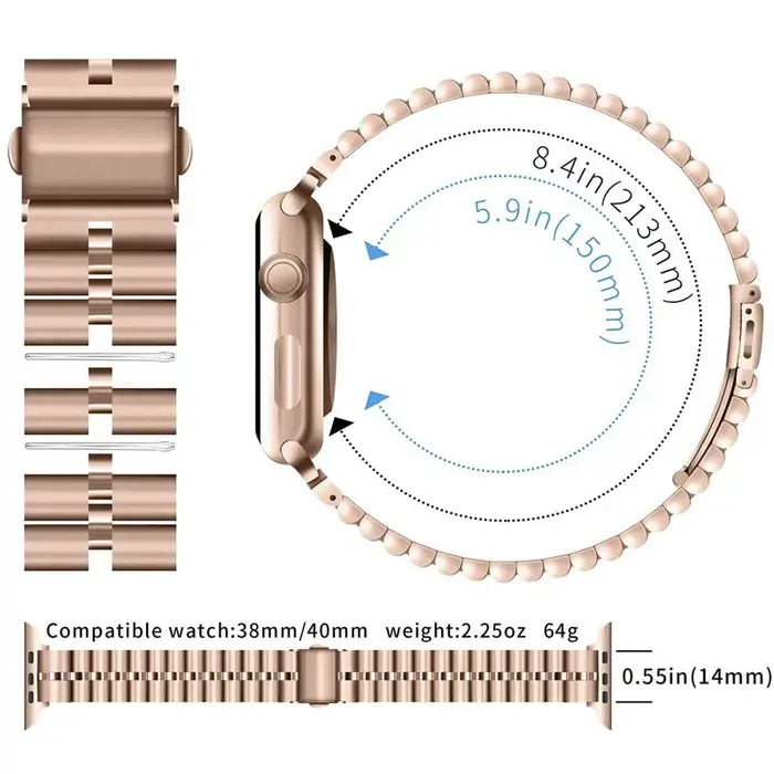 Bracelet pour Apple Watch 7 6 SE en acier inoxydable, trois perles demi-cercle 14mm, bracelet Apple pour iWatch série 5 4 3 2 UTHAI G11