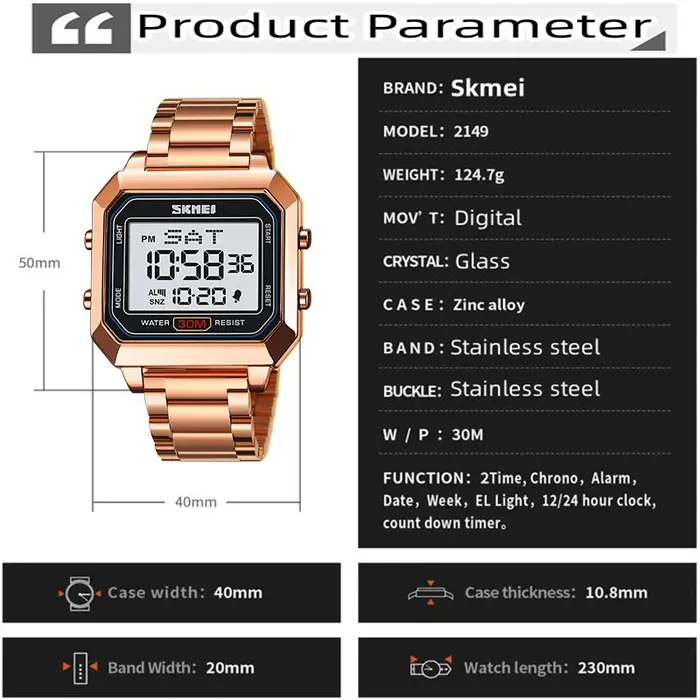 Skmei-Montre-bracelet LED numérique étanche pour homme