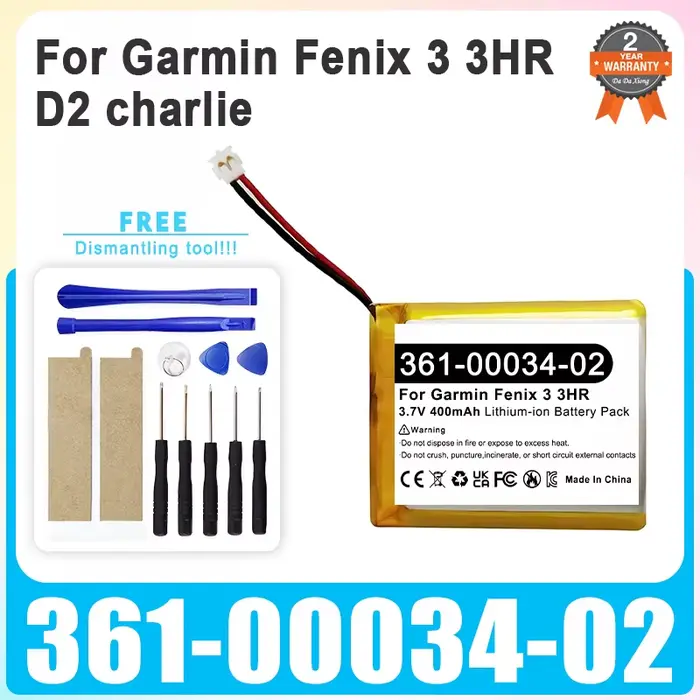 Batterie de remplacement pour montre de sport, pour Garmin Fenix 1 2 Tactix 3 3HR D2 Charlie 361-000
