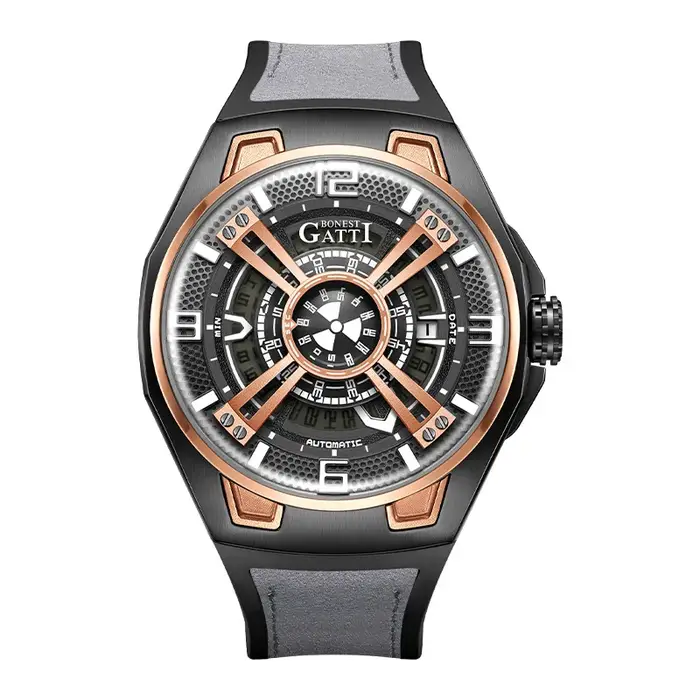Montre mécanique automatique MINBER carrée ajourée avec fond transparent