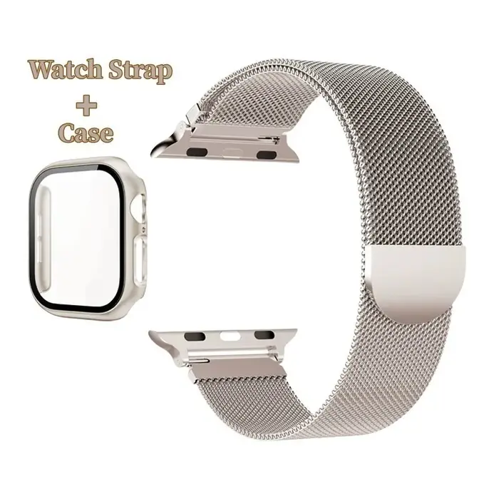 Starlight Milan bracelet en métal + étui pour Apple Watch 46mm 42mm 38 40 41 44 49 45mm PC verre iWatch série 11 10 9 8 7 6 5 4 Ultra3/2