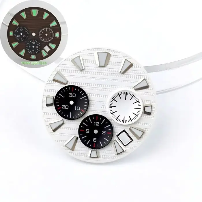 Boîtier de montre octogonal VK63 de 44,5 mm, argenté, chronographe sportif sans logo, compatible ave