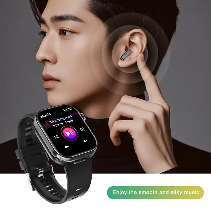 Montre connectée Rainbuvvy T99 TWS avec écouteurs intégrés, écran HD IPS de 2,02 pouces, montre connectée 3-en-1 avec appels Bluetooth sans fil