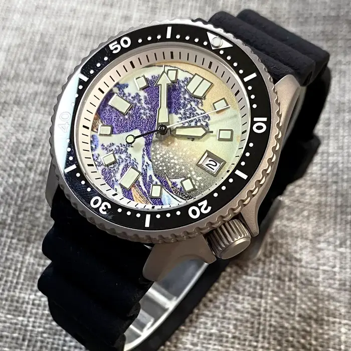 Titanium Diver NH35A noir automatique 200M hommes montre verre saphir 3.8 heures Date caoutchouc