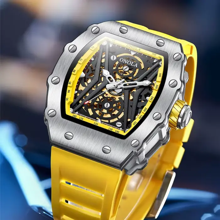 ONOLA 3828 montre mécanique automatique conception de tonneau de vin hommes haut de gamme mode décontracté squelette