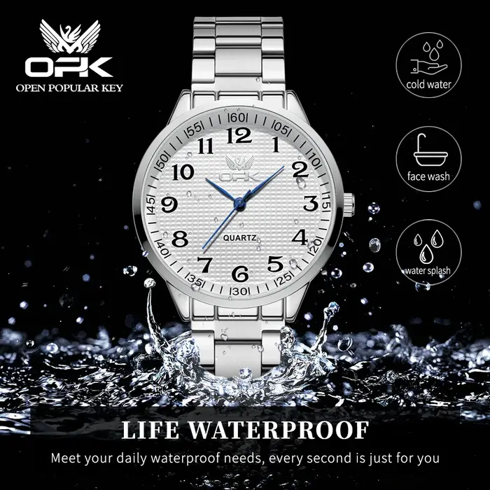 Montres pour hommes OPK 6008 en acier inoxydable doré, cadran à carreaux avec échelle romaine, montre pour homme