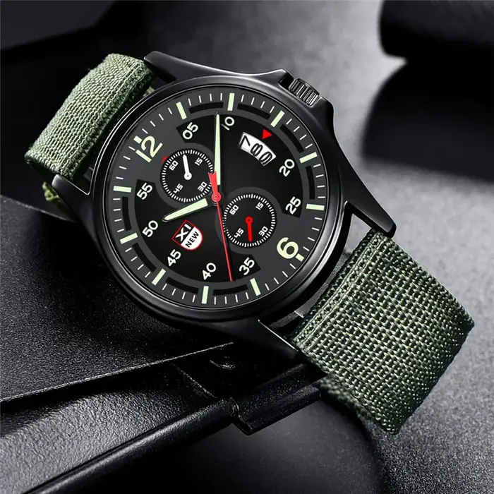 Reloj Hombre véritable marque XINEW hommes montres noir étudiants garçons mode bracelet en Nylon armée sport Date montre Relogio Masculino