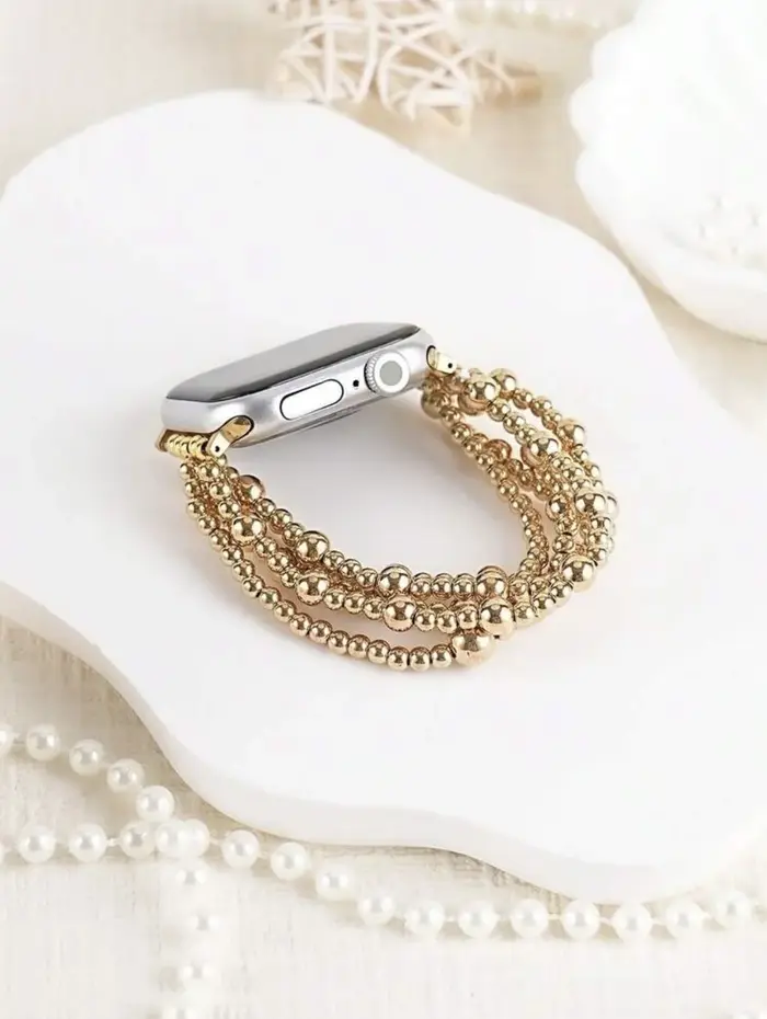 Bracelet de luxe doré à maillons perlés pour Apple Watch