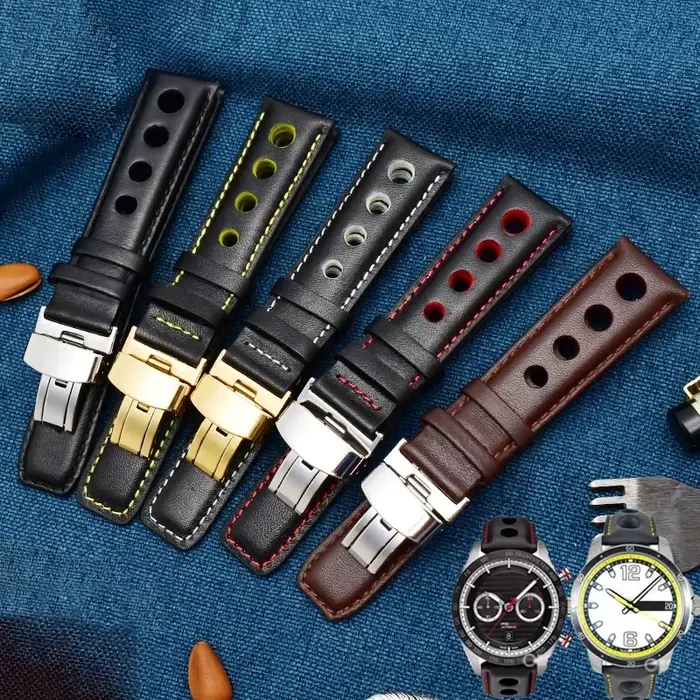 Pour Tissot Sports Racing série PRS516 T91 1853 bracelet en cuir véritable couche supérieure en peau de vache