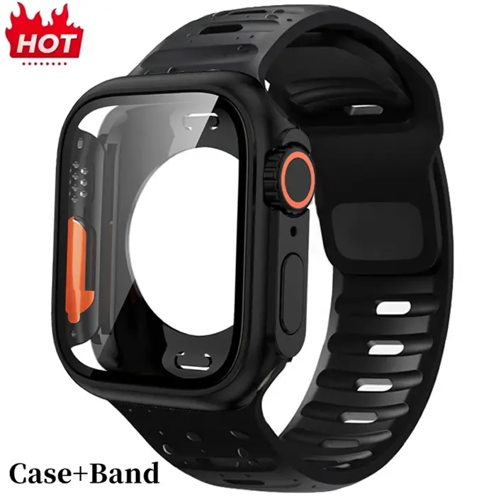 Bracelet en silicone pour Apple Watch 44mm 45mm 41mm 40mm + protecteurs d'écran